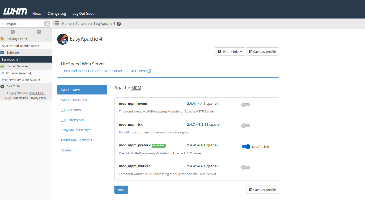 cPanel EA4 Apache MPM