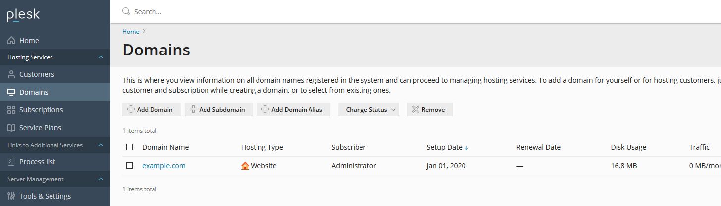 Plesk Obsidian List Domains