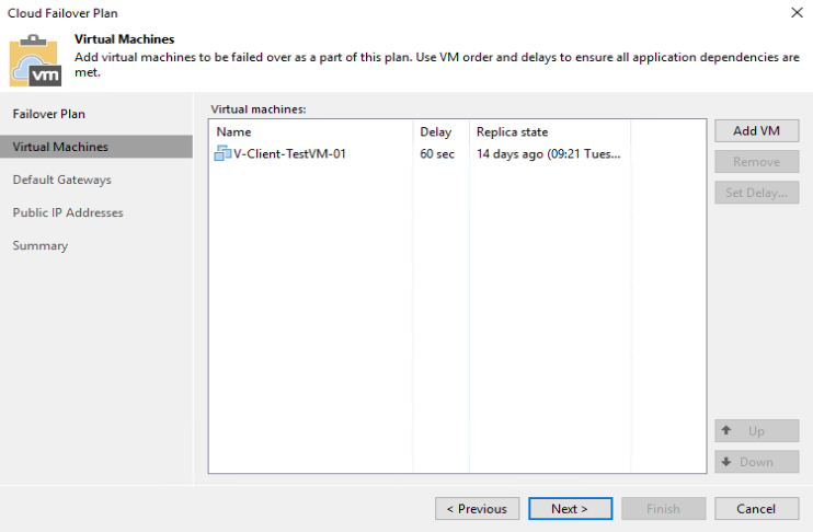 create a failover plan - virtual machines